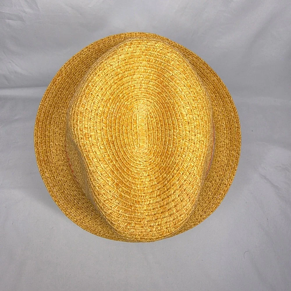 Straw Fedora Kids One Size Tan Striped Band Sun Hat Summer Beach Boho Festival